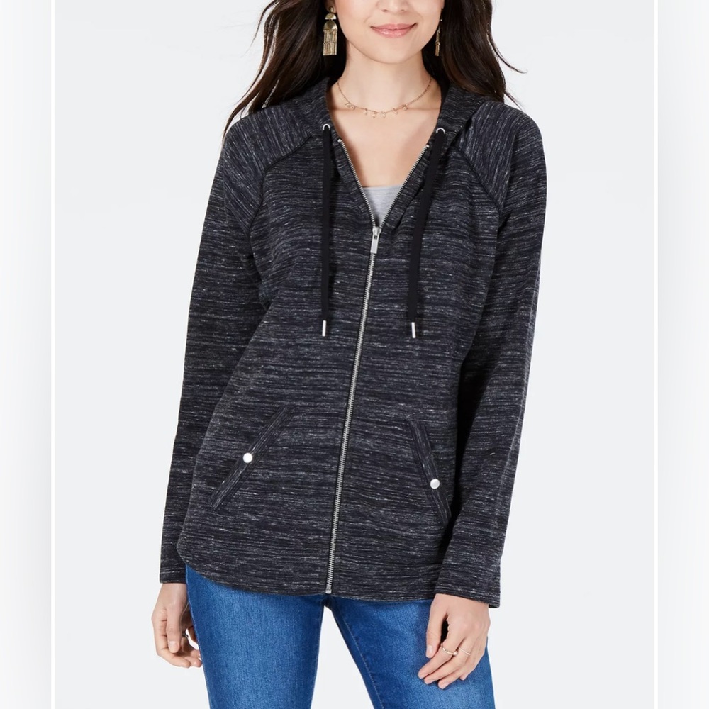 NWOt Petite French Terry Zip Hoodie black size petite large sweater